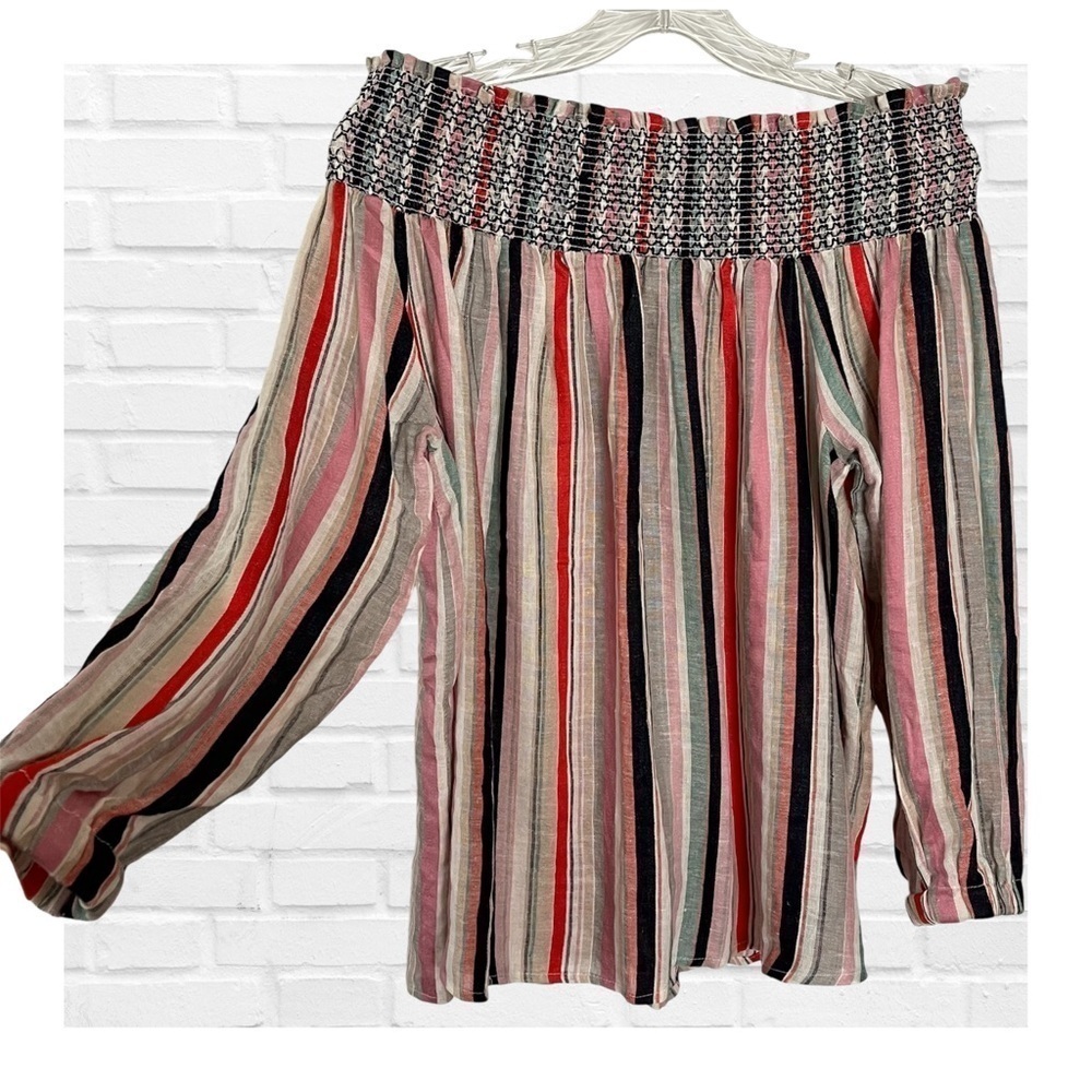 Signature Studio SZ M Smocked Off the Shoulder Boho Festival Stripe Preppy